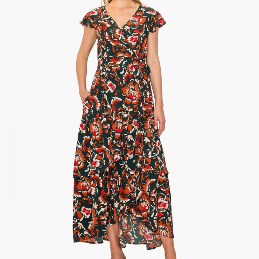 Melloday ruffle sleeve wrap maxi dress